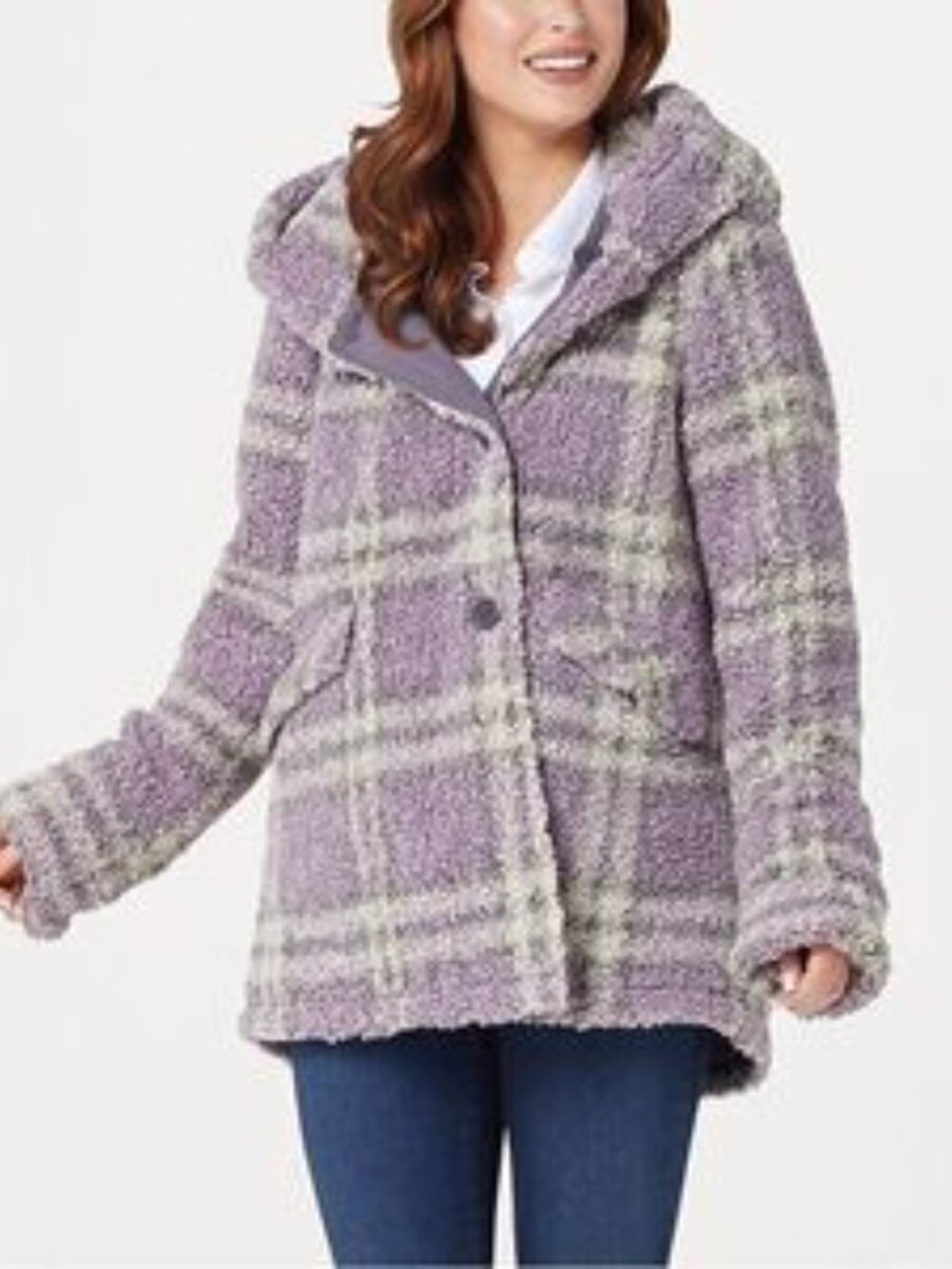 Centigrade Button Closure Reversible Plaid Sherpa Jacket - Picture 3 of 8